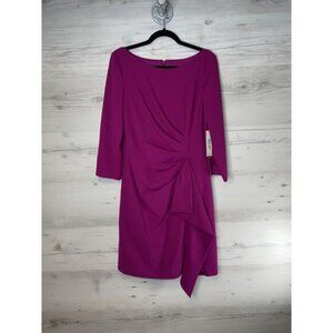 Eliza J Sheath Dress Womens 14 Pink Knee Length 3/4 Sleeve Boat Neck Knit